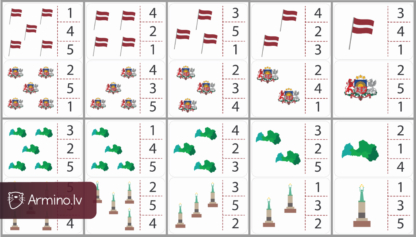 Printējamas kartītes knaģiem “Daudzuma uztvere līdz 5” Latvija
